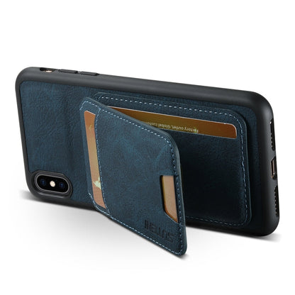 For iPhone XR Suteni H02 Litchi Leather Card Wallet Stand Back Phone Case(Blue)