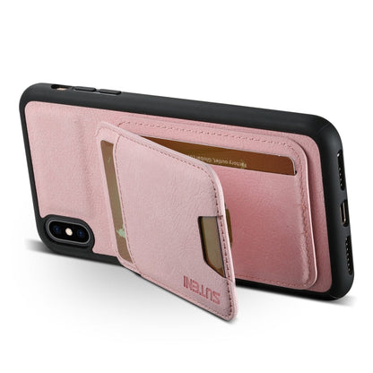 For iPhone XR Suteni H02 Litchi Leather Card Wallet Stand Back Phone Case(Pink)