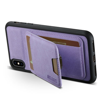 For iPhone XR Suteni H02 Litchi Leather Card Wallet Stand Back Phone Case(Purple)