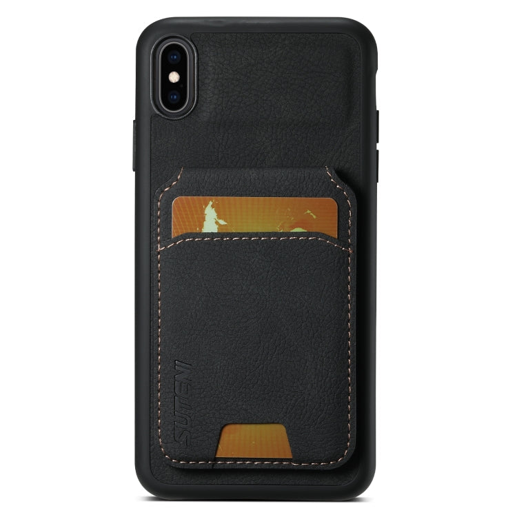 Pour iPhone XS Max Étui de téléphone arrière en cuir Suteni H02 Litchi avec porte-cartes (Noir)