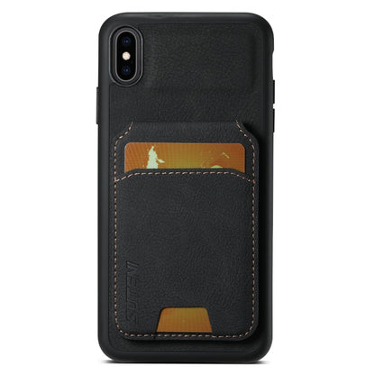 Pour iPhone XS Max Étui de téléphone arrière en cuir Suteni H02 Litchi avec porte-cartes (Noir)