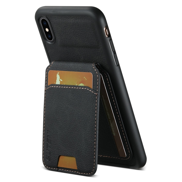 Pour iPhone XS Max Étui de téléphone arrière en cuir Suteni H02 Litchi avec porte-cartes (Noir)