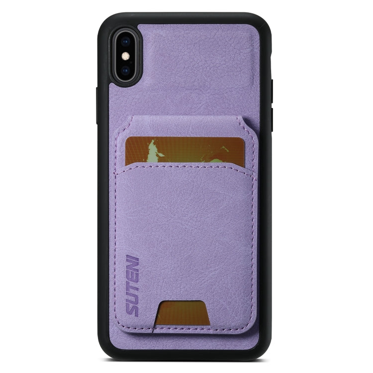 Pour iPhone XS Max Étui de téléphone arrière en cuir Suteni H02 Litchi avec porte-cartes (Violet)