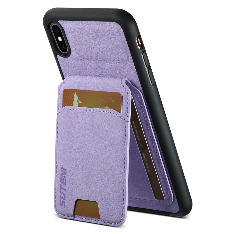 Pour iPhone XS Max Étui de téléphone arrière en cuir Suteni H02 Litchi avec porte-cartes (Violet)
