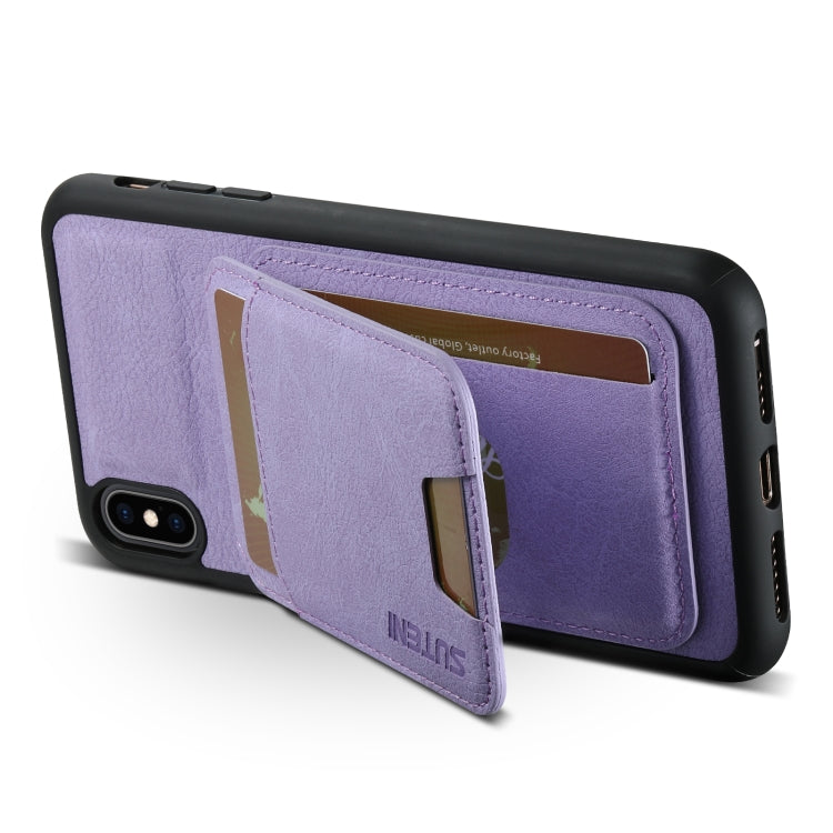 Pour iPhone XS Max Étui de téléphone arrière en cuir Suteni H02 Litchi avec porte-cartes (Violet)
