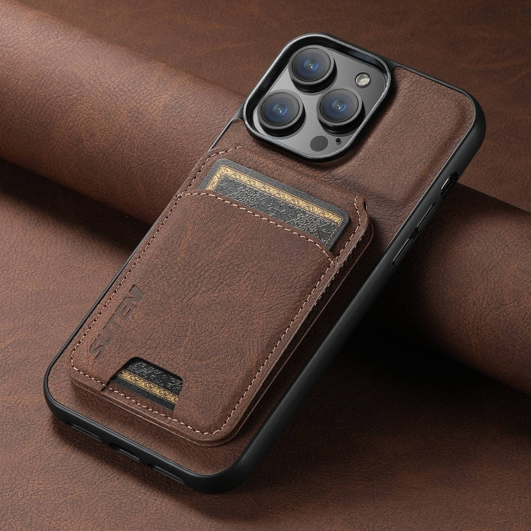 For iPhone 16 Suteni H02 Litchi Leather Card Wallet Stand Back Phone Case(Brown)
