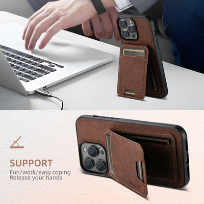 For iPhone 16 Suteni H02 Litchi Leather Card Wallet Stand Back Phone Case(Brown)