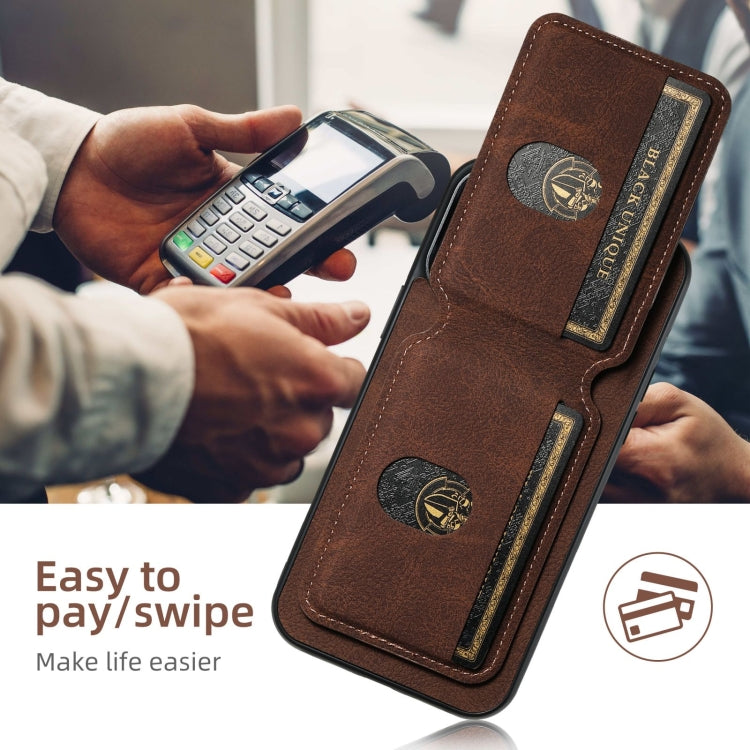 For iPhone 16 Pro Suteni H02 Litchi Leather Card Wallet Stand Back Phone Case(Brown)