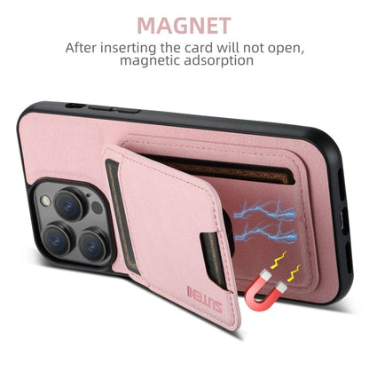 For iPhone 16 Pro Suteni H02 Litchi Leather Card Wallet Stand Back Phone Case(Pink)