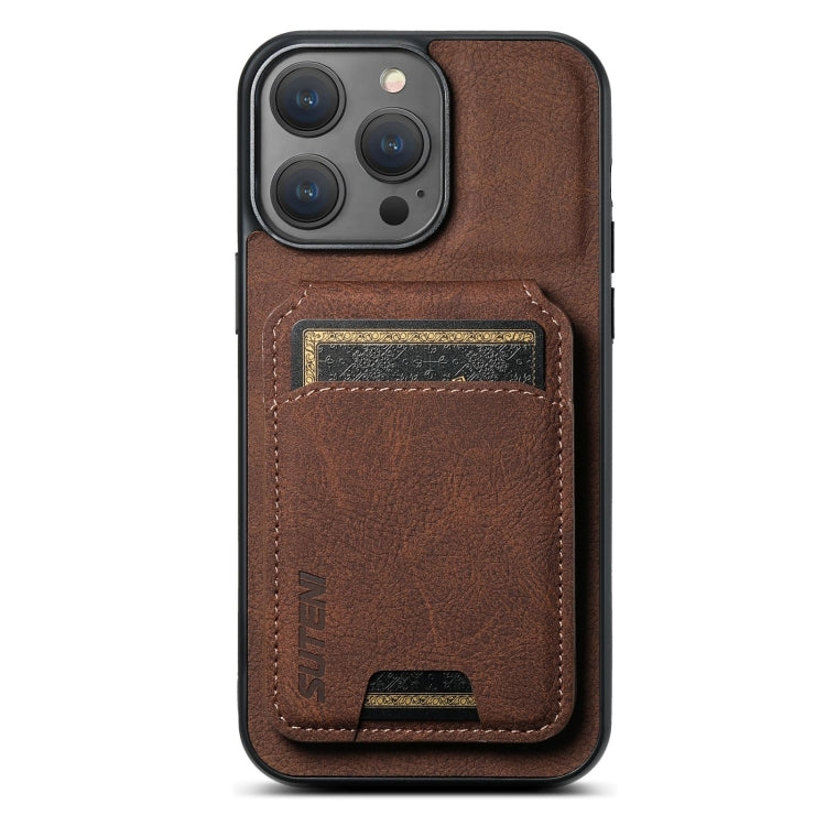 Pour iPhone 16 Pro Max Étui portefeuille en cuir Litchi Suteni H02 avec support (marron)