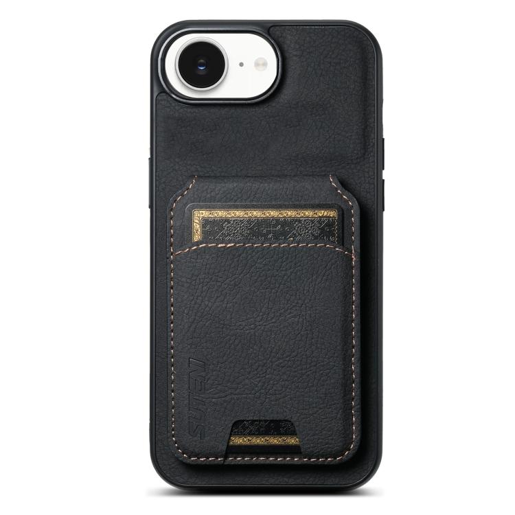 For iPhone 17e / 16e Suteni H02 Litchi Leather Card Wallet Stand Back Phone Case(Black)