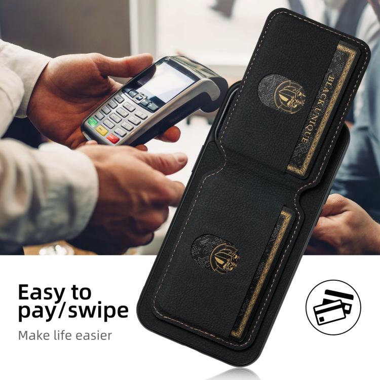 For iPhone 17e / 16e Suteni H02 Litchi Leather Card Wallet Stand Back Phone Case(Black)