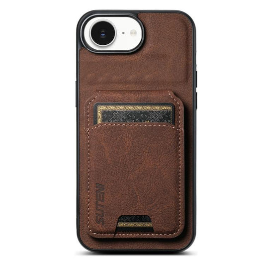 For iPhone 17e / 16e Suteni H02 Litchi Leather Card Wallet Stand Back Phone Case(Brown)
