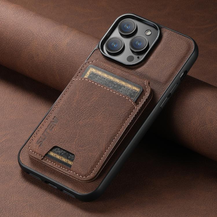 For iPhone 17e / 16e Suteni H02 Litchi Leather Card Wallet Stand Back Phone Case(Brown)