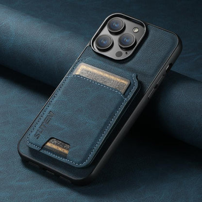 For iPhone 17e / 16e Suteni H02 Litchi Leather Card Wallet Stand Back Phone Case(Blue)