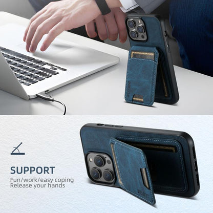 For iPhone 17e / 16e Suteni H02 Litchi Leather Card Wallet Stand Back Phone Case(Blue)