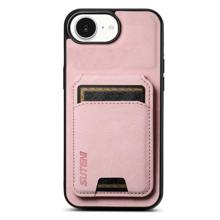 For iPhone 17e / 16e Suteni H02 Litchi Leather Card Wallet Stand Back Phone Case(Pink)