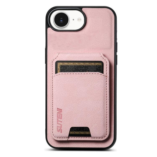 For iPhone 17e / 16e Suteni H02 Litchi Leather Card Wallet Stand Back Phone Case(Pink)
