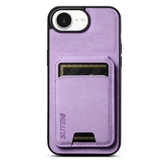 For iPhone 17e / 16e Suteni H02 Litchi Leather Card Wallet Stand Back Phone Case(Purple)