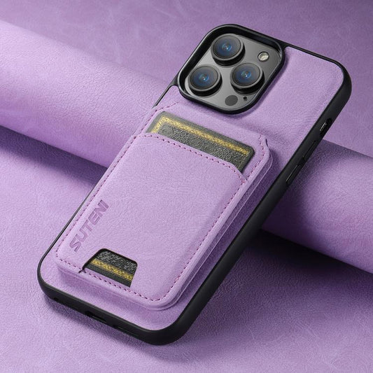 For iPhone 17e / 16e Suteni H02 Litchi Leather Card Wallet Stand Back Phone Case(Purple)