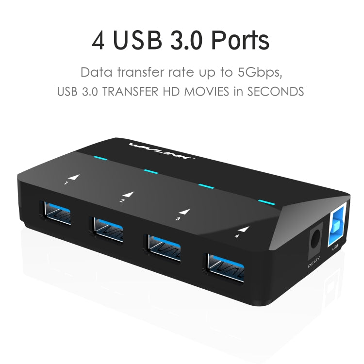WAVLINK WL-UH3042P1 2.4A Fast Charging Adapter for Keyboard Mouse 4-Port USB3.0 HUB(AU Plug)