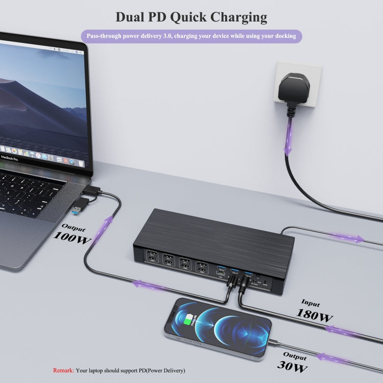 WAVLINK UG69PD10 1 à 4 écrans 4K/5K Transfert AV Hub de station d'accueil USB-C vers HD Type-C, Fiche : Prise UE