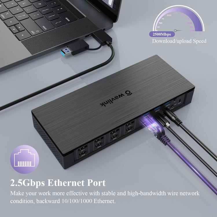 WAVLINK UG69PD10 1 à 4 écrans 4K/5K Transfert AV Hub de station d'accueil USB-C vers HD Type-C, Fiche : Prise UE