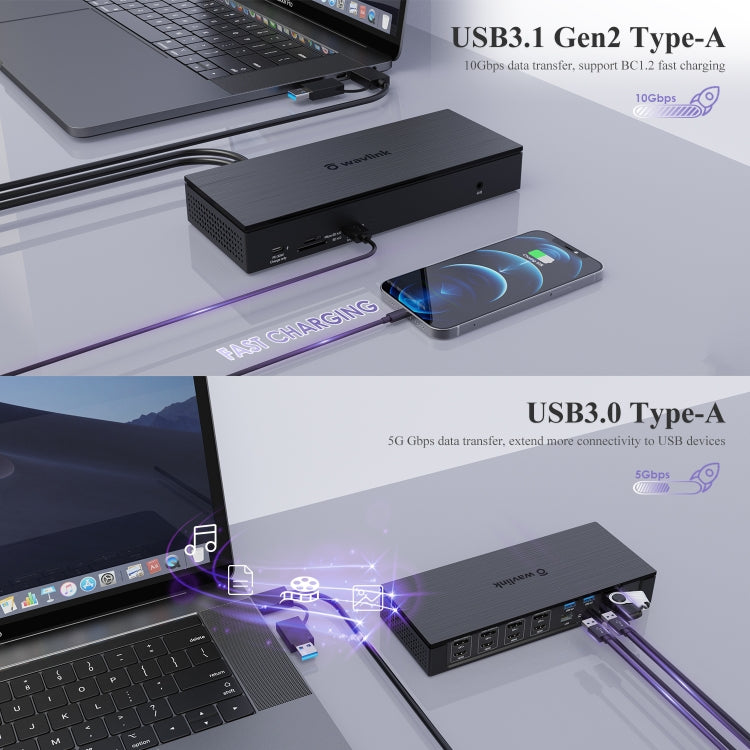WAVLINK UG69PD10 1 to 4 Screens 4K/5K AV Transfer USB-C to HD Type-C Docking Station Hub, Plug:UK Plug