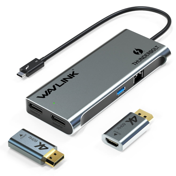 WAVLINK WL-UTD05H Convertisseur Mini Station d'Accueil Thunderbolt 3 Double 4K avec 2 Adaptateurs DP vers HD