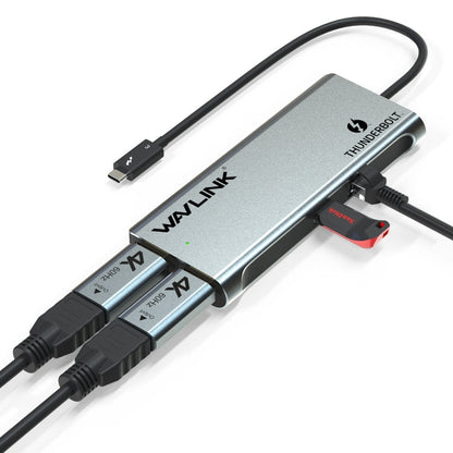 WAVLINK WL-UTD05H Convertisseur Mini Station d'Accueil Thunderbolt 3 Double 4K avec 2 Adaptateurs DP vers HD