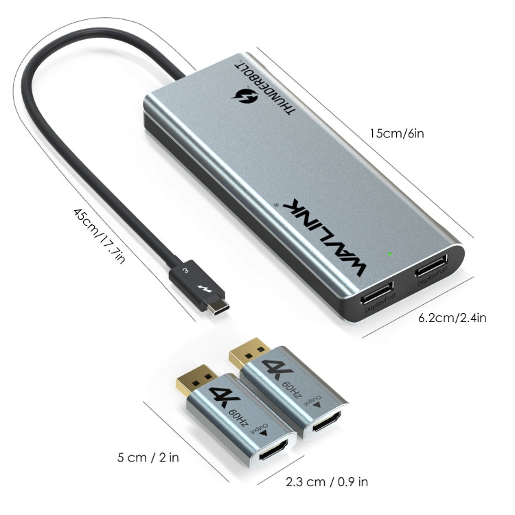 WAVLINK WL-UTD05H Convertisseur Mini Station d'Accueil Thunderbolt 3 Double 4K avec 2 Adaptateurs DP vers HD