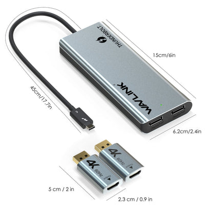 WAVLINK WL-UTD05H Convertisseur Mini Station d'Accueil Thunderbolt 3 Double 4K avec 2 Adaptateurs DP vers HD