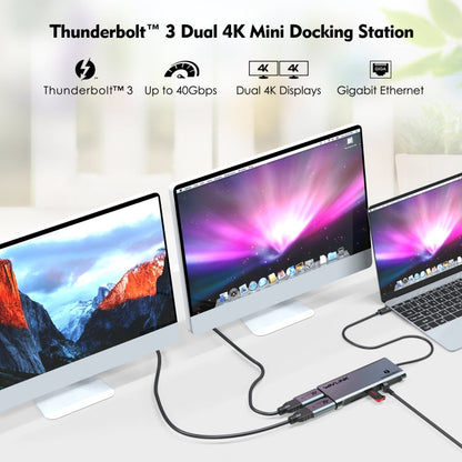 WAVLINK WL-UTD05H Convertisseur Mini Station d'Accueil Thunderbolt 3 Double 4K avec 2 Adaptateurs DP vers HD
