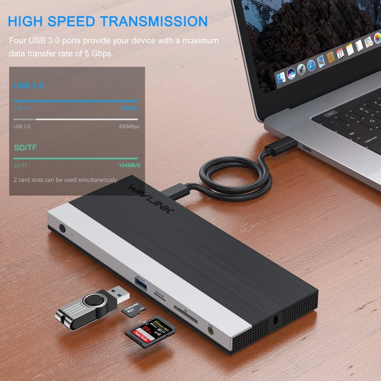 WAVLINK WL-UMD01 USB3.0 Splitter Docking Station Gigabit Ethernet / DP / HD Cable Converter(AU Plug)