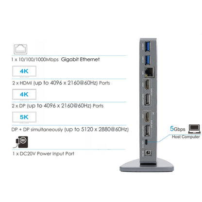 WAVLINK WL-UG69DK7 Laptops Type-C Universal Desktop Docking Station Aluminum Alloy HUB Adapter(EU Plug)