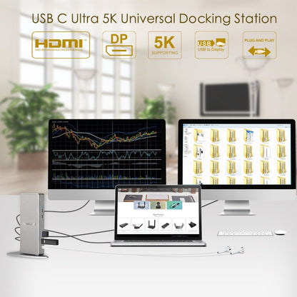 WAVLINK WL-UG69DK7 Laptops Type-C Universal Desktop Docking Station Aluminum Alloy HUB Adapter(EU Plug)