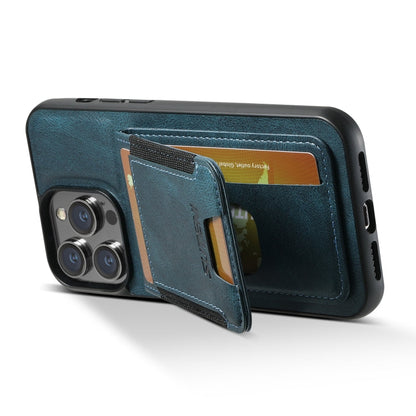 For iPhone 15 Pro Max Suteni H03 Oil Wax Leather Wallet Stand Back Phone Case(Blue)