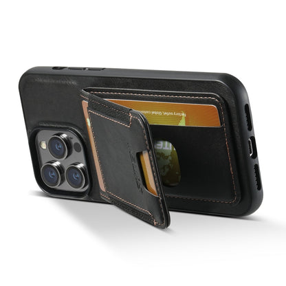 For iPhone 15 Pro Suteni H03 Oil Wax Leather Wallet Stand Back Phone Case(Black)