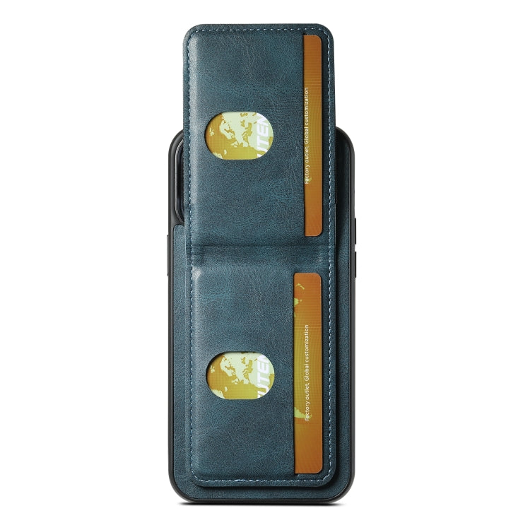 For iPhone 15 Suteni H03 Oil Wax Leather Wallet Stand Back Phone Case(Blue)