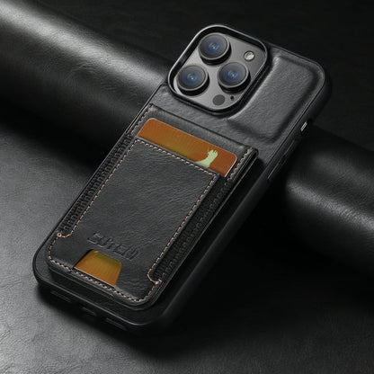 For iPhone 14 Plus Suteni H03 Oil Wax Leather Wallet Stand Back Phone Case(Black)