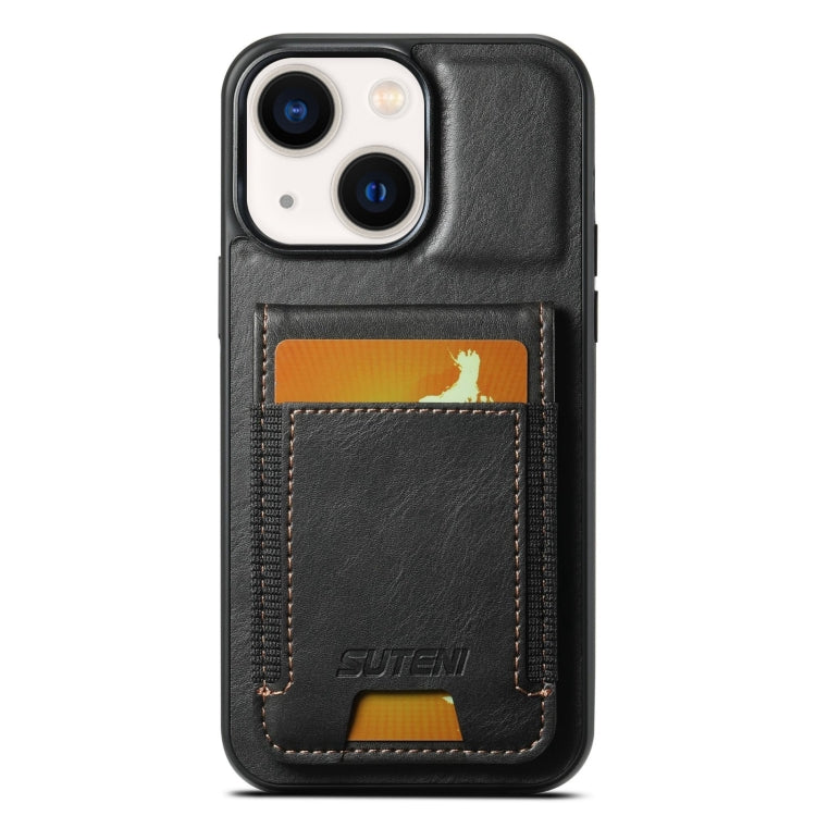 For iPhone 14 Plus Suteni H03 Oil Wax Leather Wallet Stand Back Phone Case(Black)