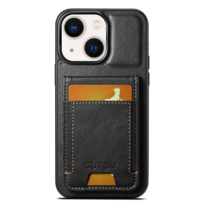 For iPhone 14 Plus Suteni H03 Oil Wax Leather Wallet Stand Back Phone Case(Black)