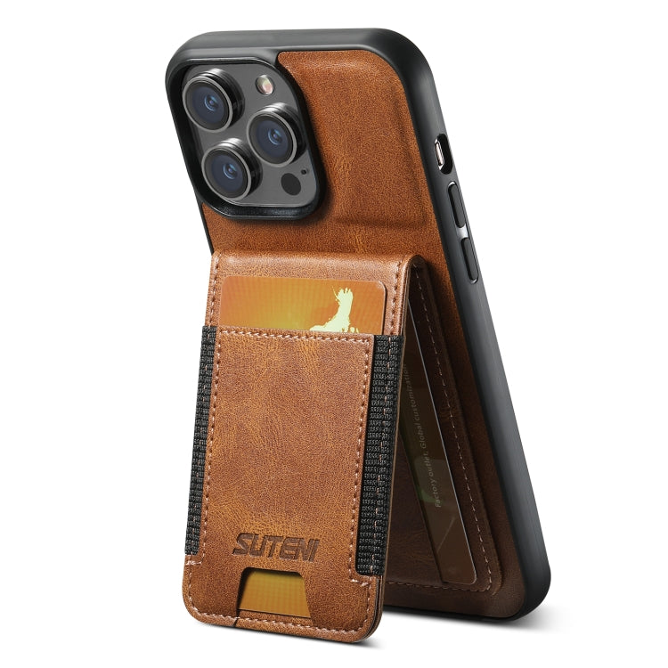Pour iPhone 14 Étui H03 en cuir huilé Suteni avec portefeuille et béquille (marron)