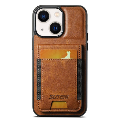Pour iPhone 14 Étui H03 en cuir huilé Suteni avec portefeuille et béquille (marron)