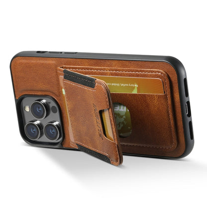 For iPhone 13 Pro Suteni H03 Oil Wax Leather Wallet Stand Back Phone Case(Brown)