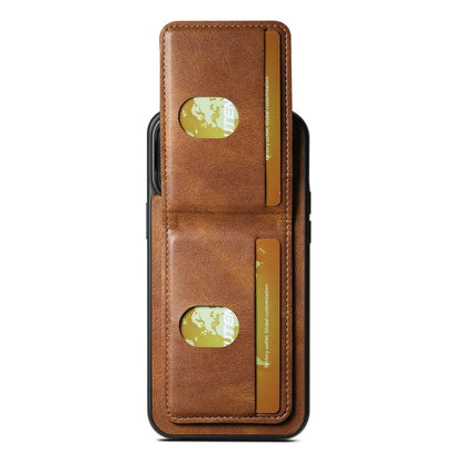 For iPhone 13 Pro Suteni H03 Oil Wax Leather Wallet Stand Back Phone Case(Brown)
