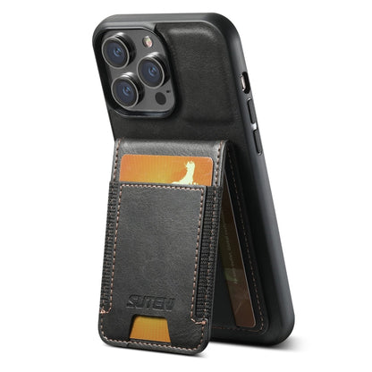 Pour iPhone 11 Étui portefeuille Suteni H03 en cuir huilé avec support (Noir)