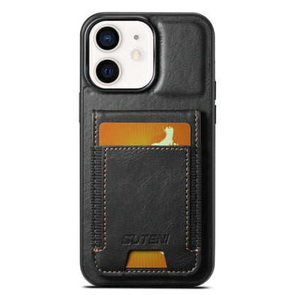Pour iPhone 11 Étui portefeuille Suteni H03 en cuir huilé avec support (Noir)