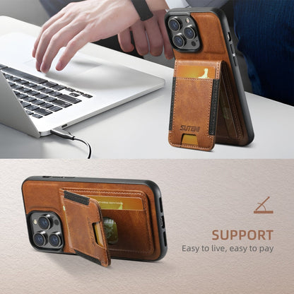 For iPhone 16 Suteni H03 Oil Wax Leather Wallet Stand Back Phone Case(Brown)