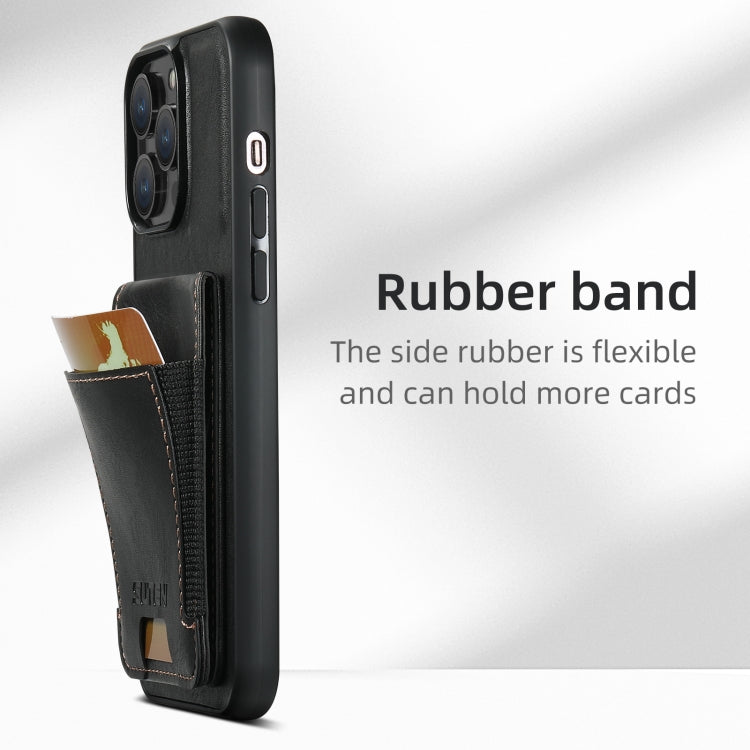 For iPhone 16 Pro Suteni H03 Oil Wax Leather Wallet Stand Back Phone Case(Black)
